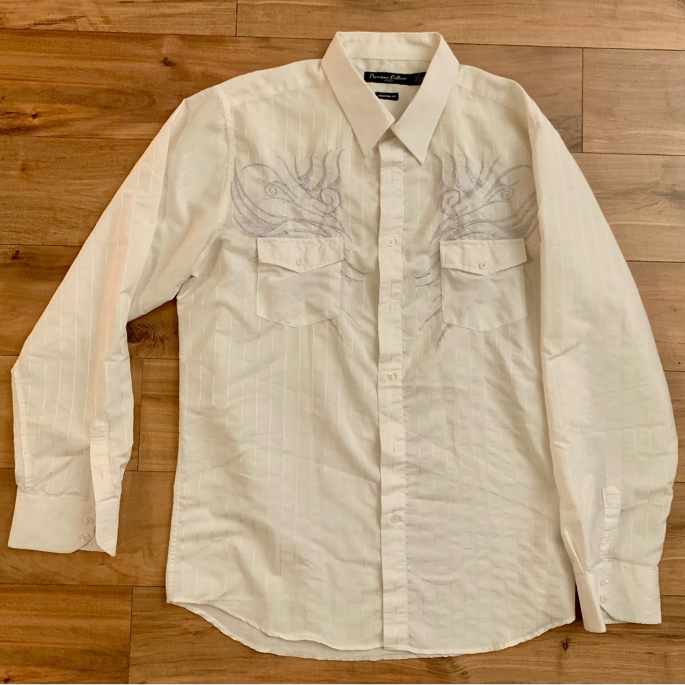 Premium Culture Italy Mens Button Up Shirt Size 2XL White Modern Fit Grunge Top